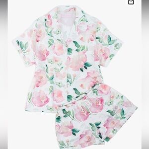 Pink floral Satin Pajama Sleepwear Set Shorties size M